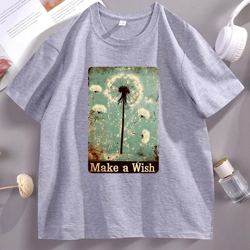 Vintage Dandelion Make A Wish T Shirt Unisex Unisex Casual Cotton Short Sleeve Round Neck Tshirts High Quality Oversized Clothes