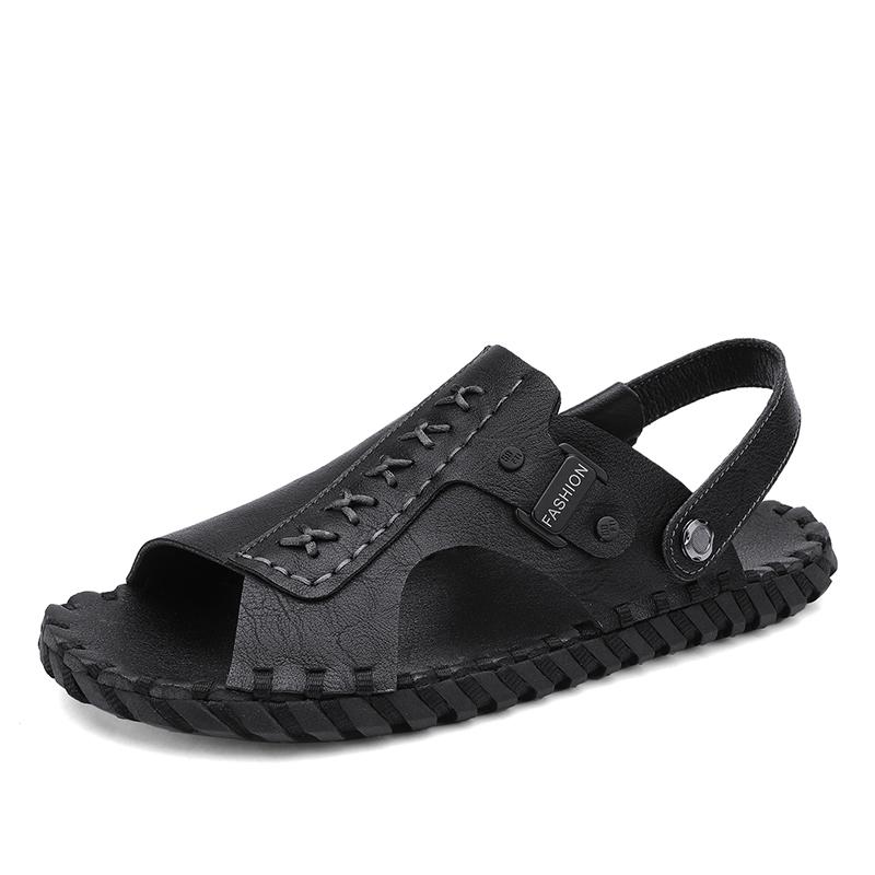 Fashion Classic Outdoor Men Sandals Handmade Leather Summer Flats Casual Lightweight man Beach Shoes Quick Dry Wading Aqua Shoes Sandals
