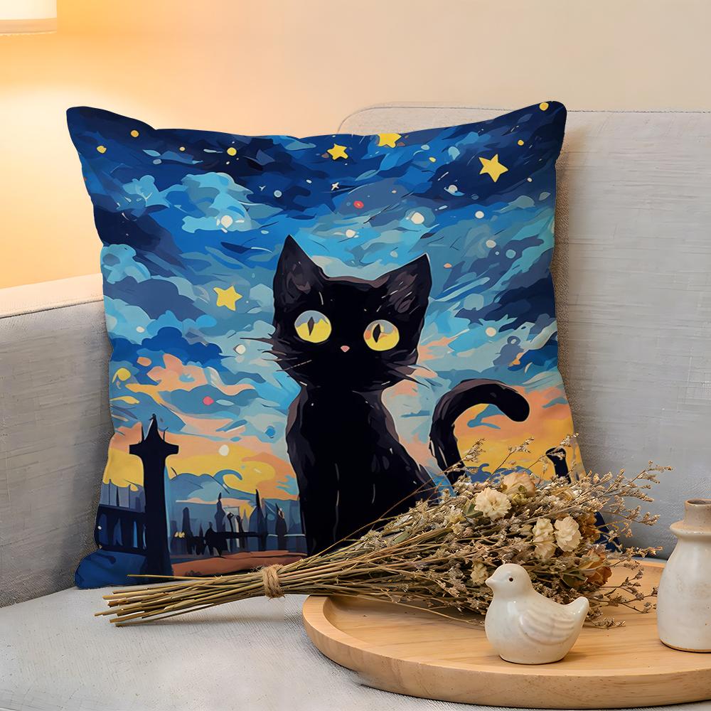 Cushion Cover  Linen  SkinFriendly Soft Decorative Case for Sofa Home Decor Anime Starry Sky Art cat Pillow cover