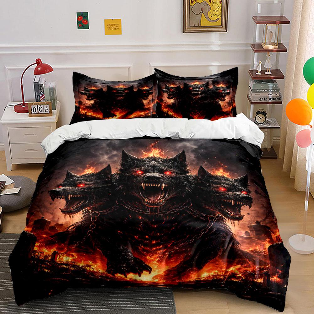 

Fiery three-headed wolves. Bedding sets Duvet cover sets Duvet covers Pillowcases(1 * Duvet Cover 2 * Pillowcases, without duvet insert) 135x200cm