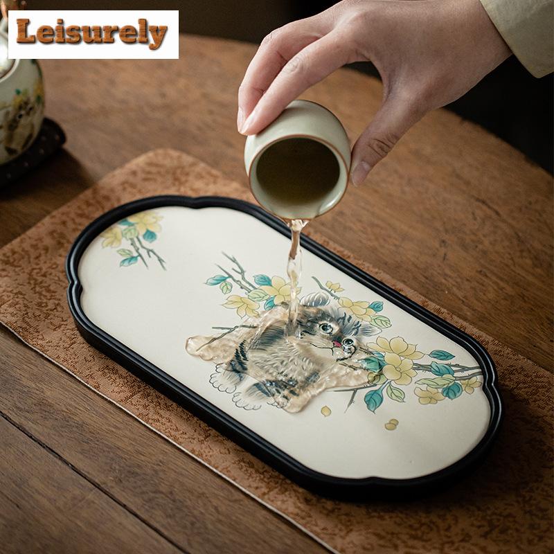 Niedliche Katze Wasserabsorbierendes Teebrett Boutique Kreatives Teebrett Haushalt Tee Aufguss Geschirr für Servierplatte Teeservice Geschenk