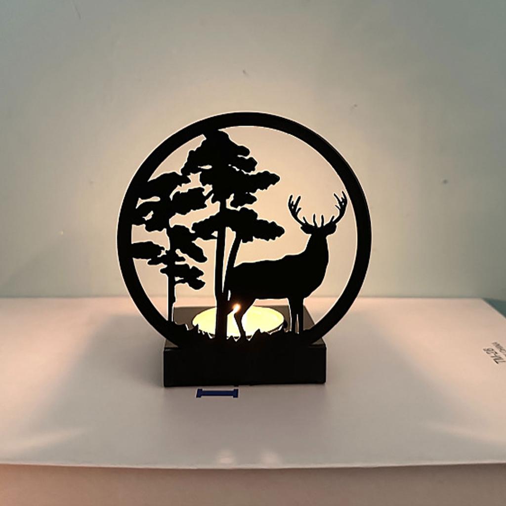 Deer Candlestick Tealight Holder Black Metal Xmas Deer Candle Stand for Wedding Party Type C