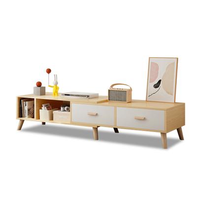 Soporte de TV de 78", Mueble de TV Retráctil, Centro de Entretenimiento con 2 Cajones y Estante Abierto, Soporte para Televisión, Mesa para TV, Consola Multimedia para Sala de Estar