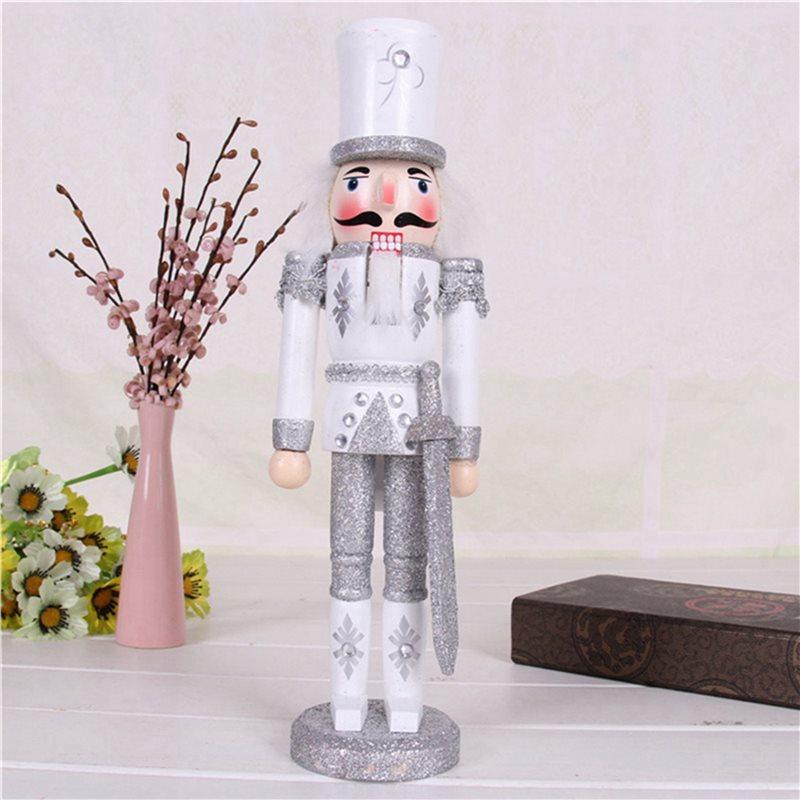 2Pcs 30CM Christmas Decorations Nutcracker Puppet Creative Wooden Handicraft Christmas Desktop Decorations Silver
