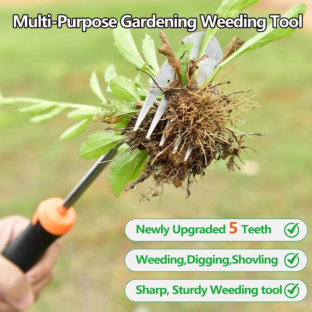 Weed Puller Tool,New Garden Weeder Tool Stainless Steel Hand Weeder Tool,5 Teethes Dual Purpose Weed Remover Tool