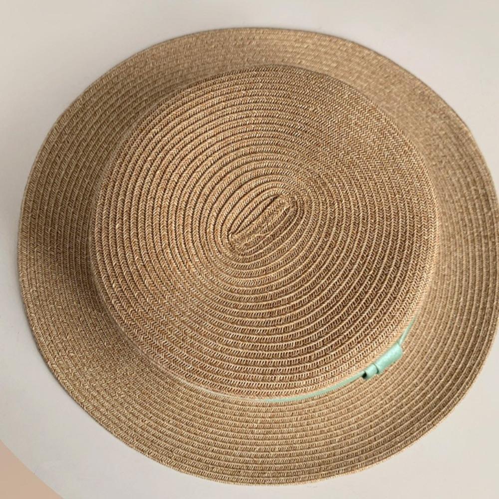Elegant Straw Woven Hat Breathable Women's Sun Hat Simple Beach Flat Top Hat  Ladies