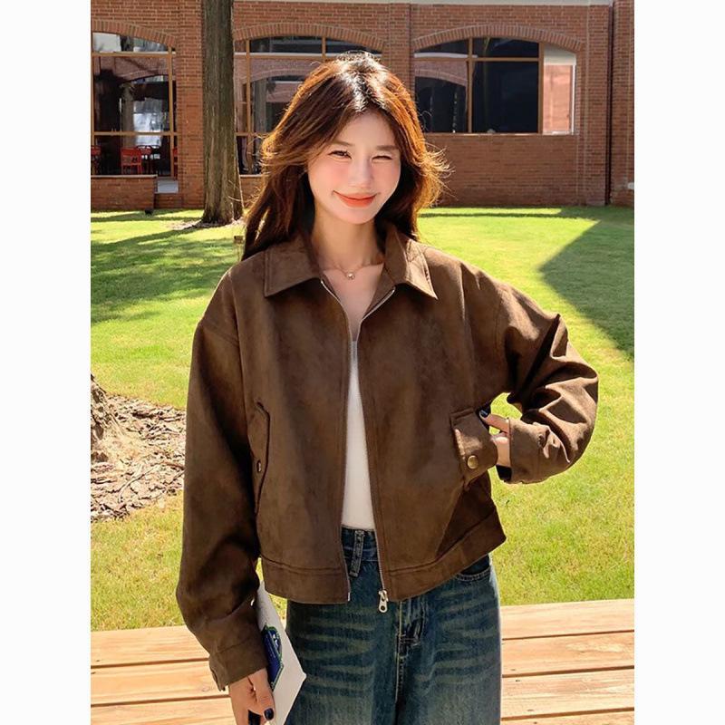 2025 Ретро-куртка Маillard Кофейного цвета из искусственной замши Маленький размер S 37-45kg