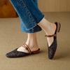 Krazing Pot Microfiber Mules Weaving Summer Size 41 Low Heels Slingback Party Shoes Women Square Toe Gladiator Hollow Out Pumps