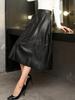 2025 Autumn/Winter Genuine Leather Knee-Length A-Line Skirt Women's High-Waisted Umbrella Design