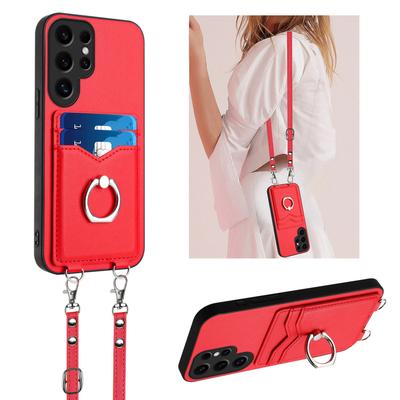 Funda Cruzada con Ranura para Tarjetas y Soporte de Anillo para Samsung Galaxy S24 Ultra S23 Plus S22 S21 A55 A35 A15 A54 A14 A24 A34 Funda con Correa