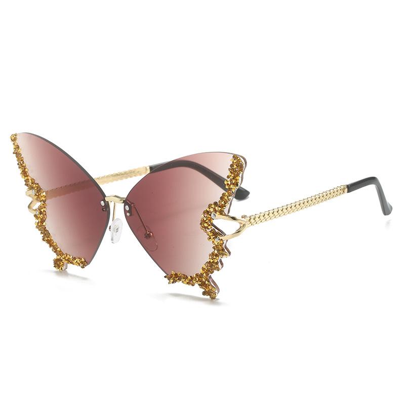 Luxury Party Sunglasses Women Butterfly Diamond Rhinestones Personality Flash Shades Tint Color Travel Blogger Glasses
