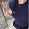 Korean Style Color Block Slim Fit T-Shirt with Bow Neck and Embroidery
