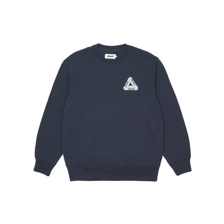 Palace FW21 Slub Crew Triangle Logo Print Sweatshirt Unisex Sweatshirt Navy-Blue P21CS069