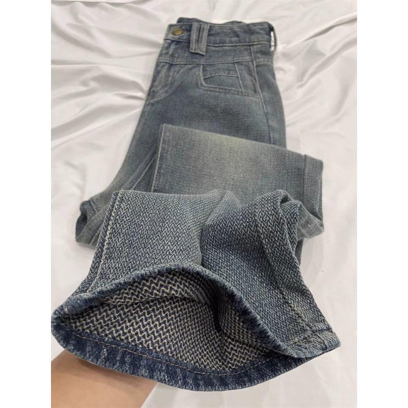 Women's Plus Size High Waist Starry Sky Wide-Leg Jeans - American Style Straight Leg Pants for Autumn