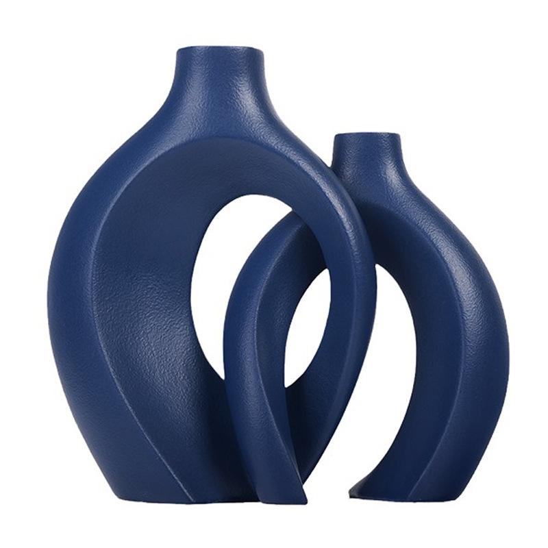 2pcs Modern White Ceramic Vase for Home Decor, Circle Matte Hollow Flower Vases Nordic Boho Ins Style for Wedding Dinner Table Living Room Office