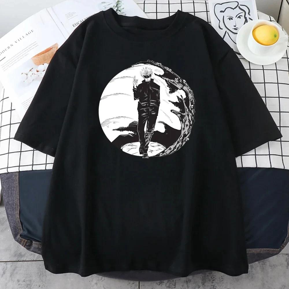 Sommar Herr T-shirt Jujutsu Kaisen Grafiskt Tryck Mode Harajuku 2024 Kläder Orsak och Verkan Dam Y2K Toppar T-shirt