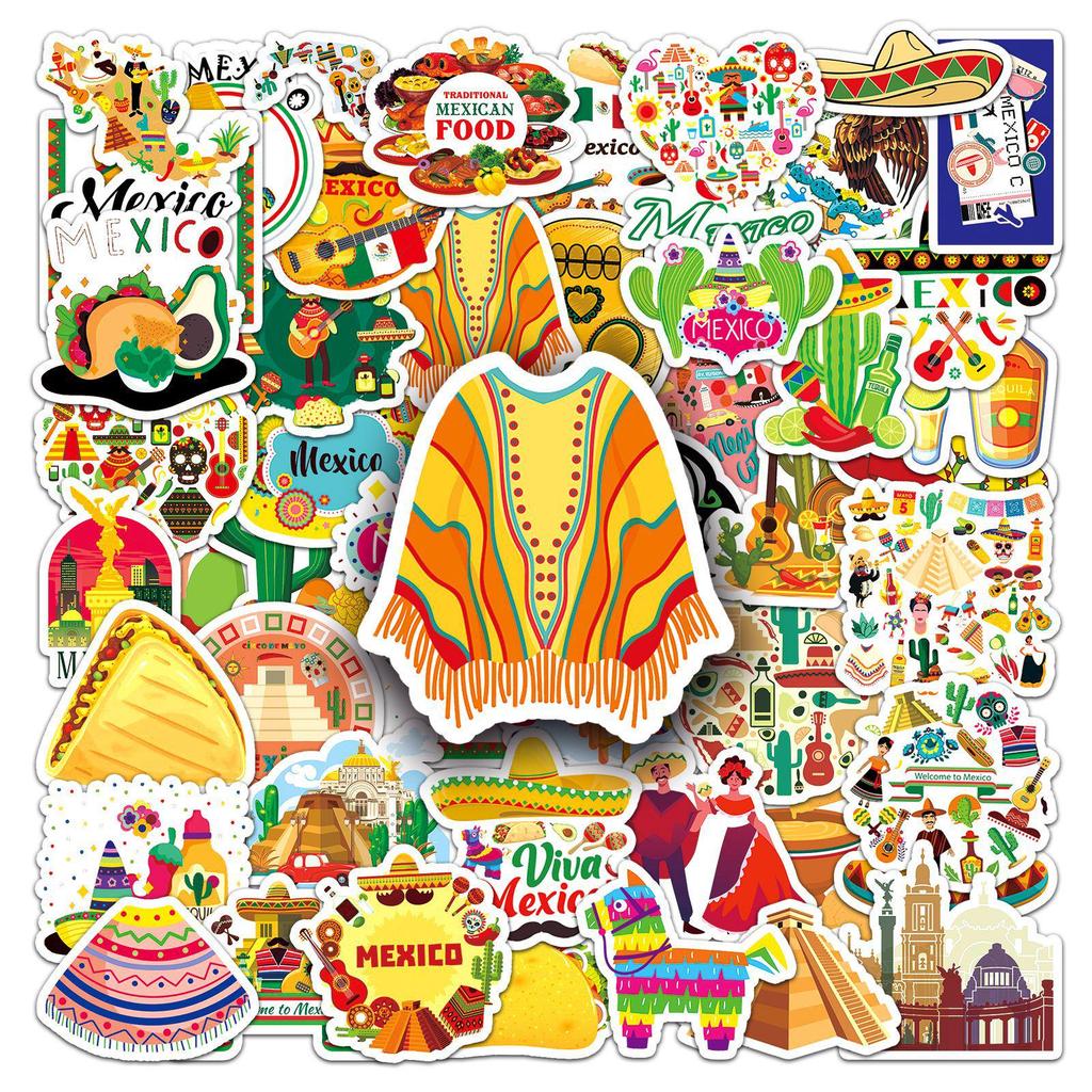 50 Mexico Cartoon Scenery Stickers - Waterproof Travel Decor for Phones & Notebooks