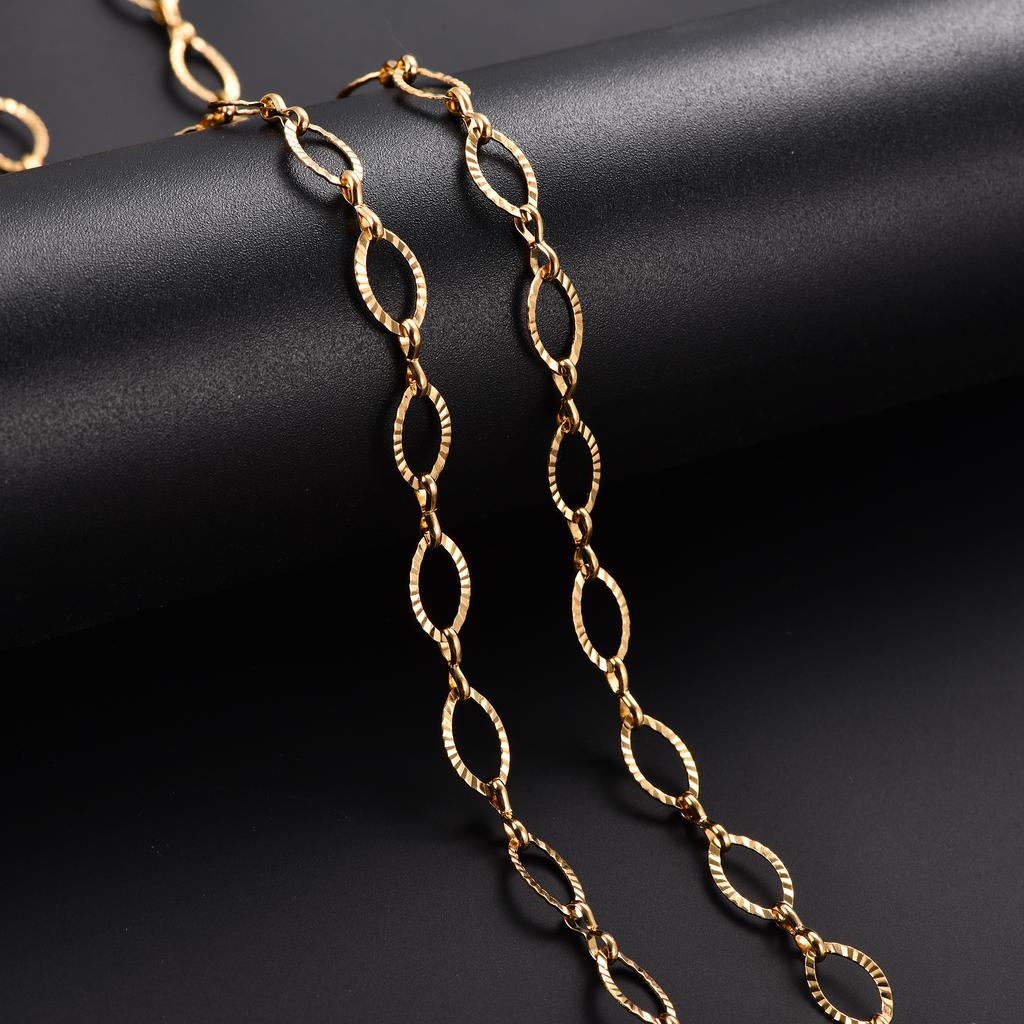 6.5/7/8mm Chic Glitter Stainless Steel Link Cut Oval Figaro Chain Necklace for Women Men Geometric Rhombus Choker Metal Jewelry