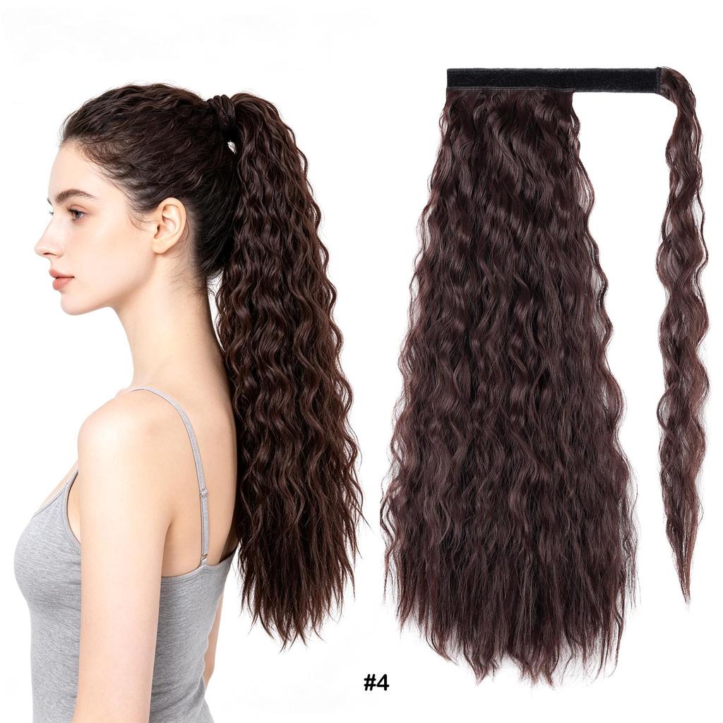 Ponytails Magic Tape Corn Wave Curly Ponytail Extension 22Inch 55cm Long Synthetic Hairpiece for Women
