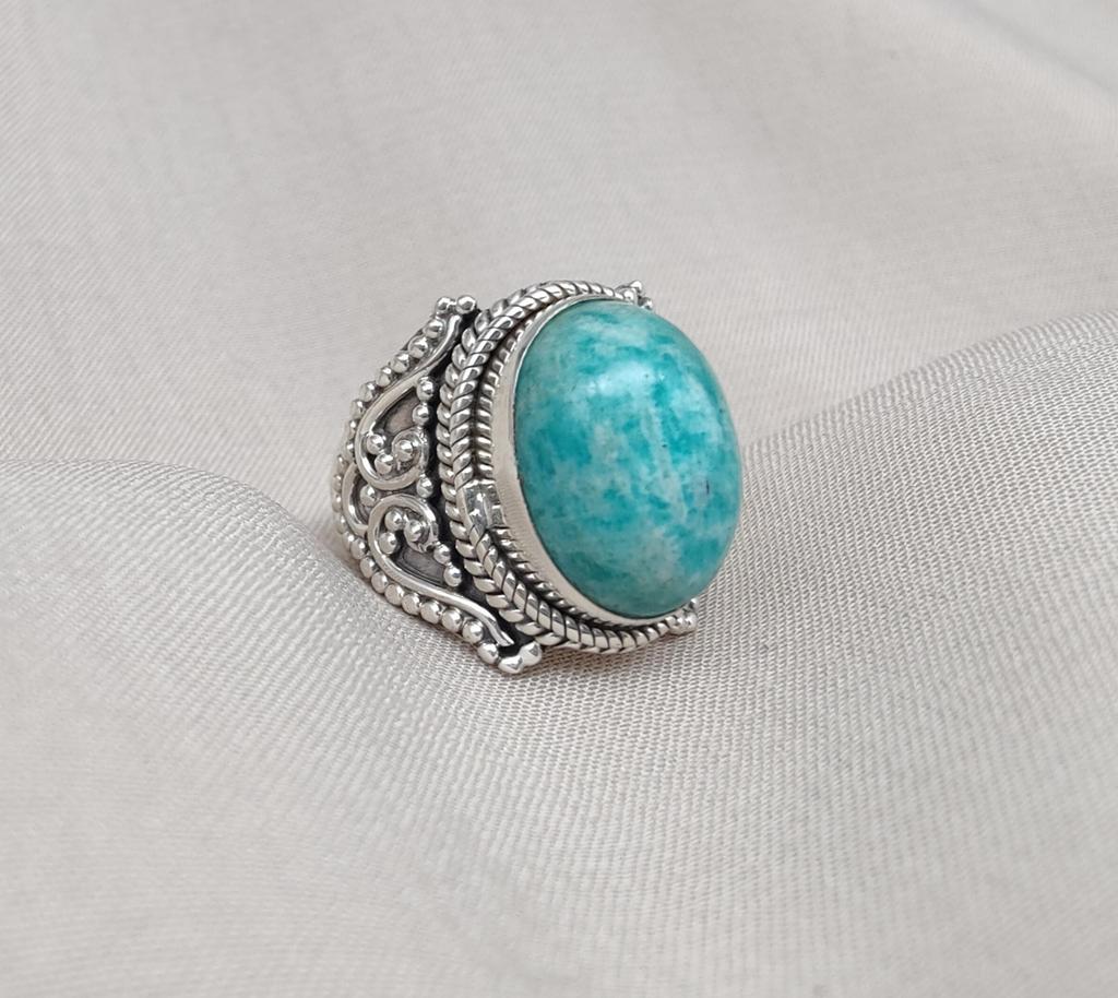 Amazonite Ring 925 Sterling Silver Jewelry Handmade Boho Gemstone Birthday Gift