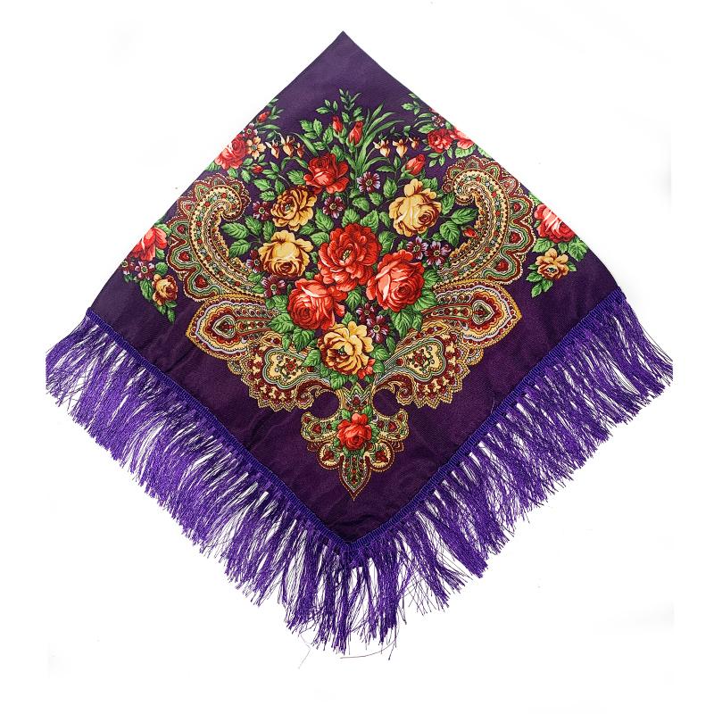 Russian National Style Square Scarf Shawl Female Fringed Floral Print Scarves Lady Head Wraps Foulard Femme Hijab Scarfs