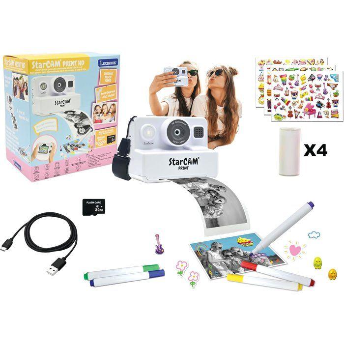 Lexibook - StarCAM Print - Appareil instantané - Fonctions Photo et vidéo, Carte Micro-SD 32Go et kit de Personnalisation