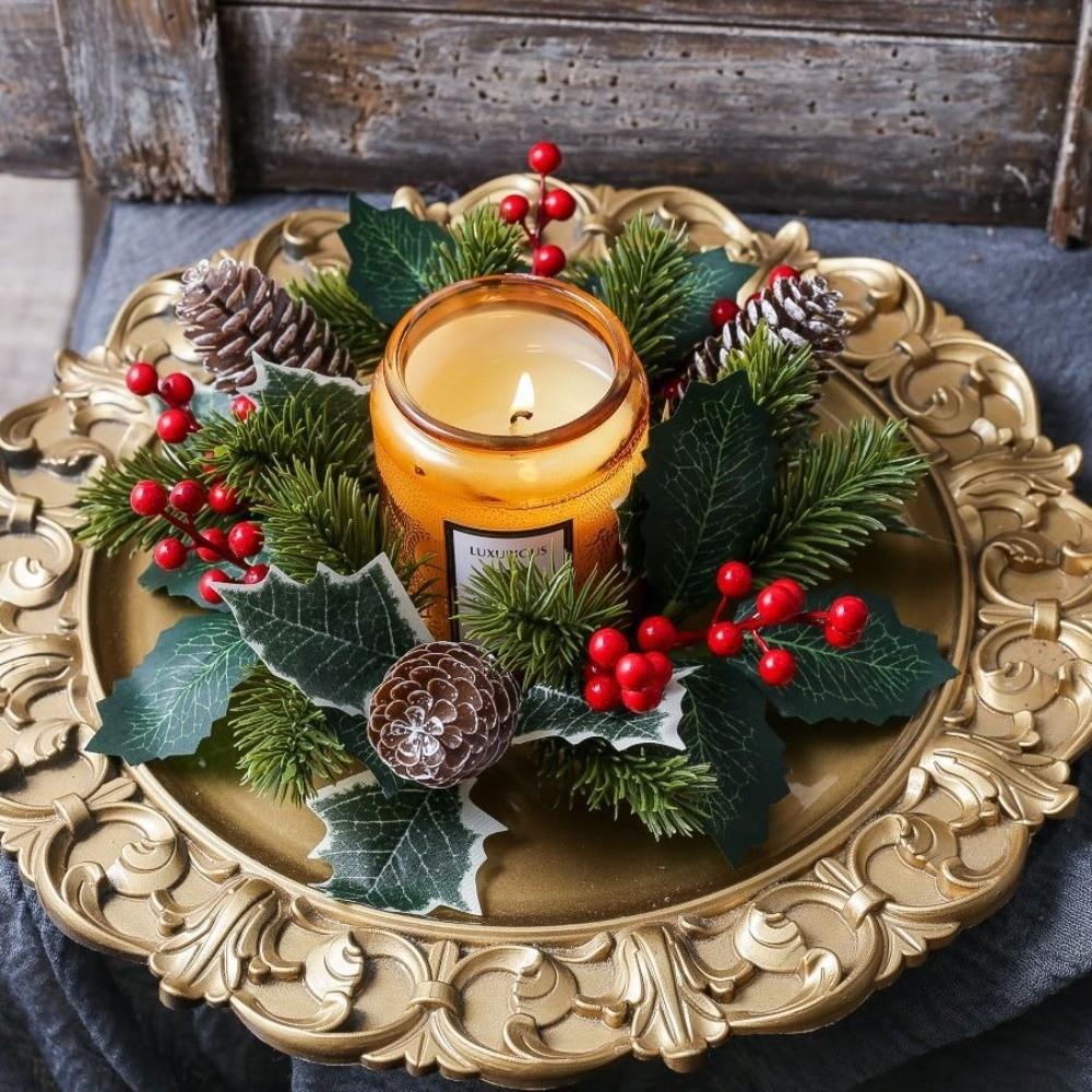 Plastic Christmas Wreath Artificial Flower Pine Candlestick Garland Dining Table