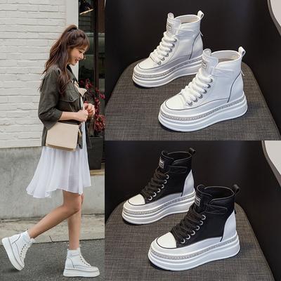 Sneakers Women's Spring New Style Sponge Cake Women's Shoes All-match High-heeled Thick-soled Inner Heightening Women's Shoes Casual Single Shoes