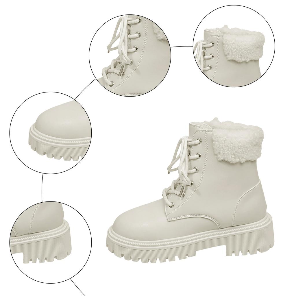 Fashion Women Ankle Boots Autumn Winter PU Leather Platform Shoes Female Anti-Slip Warm Fleece Lined Thicken Casual Snow Boots