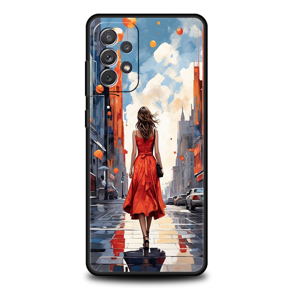

Чехол для телефона для Samsung Galaxy A55 A53 A52 A52S A51 A41 A35 A32 A25 A23 A15 A13 A71 Мягкий ТПУ Масляная живопись Уличная девушка Искусство Нишевый Samsung A07