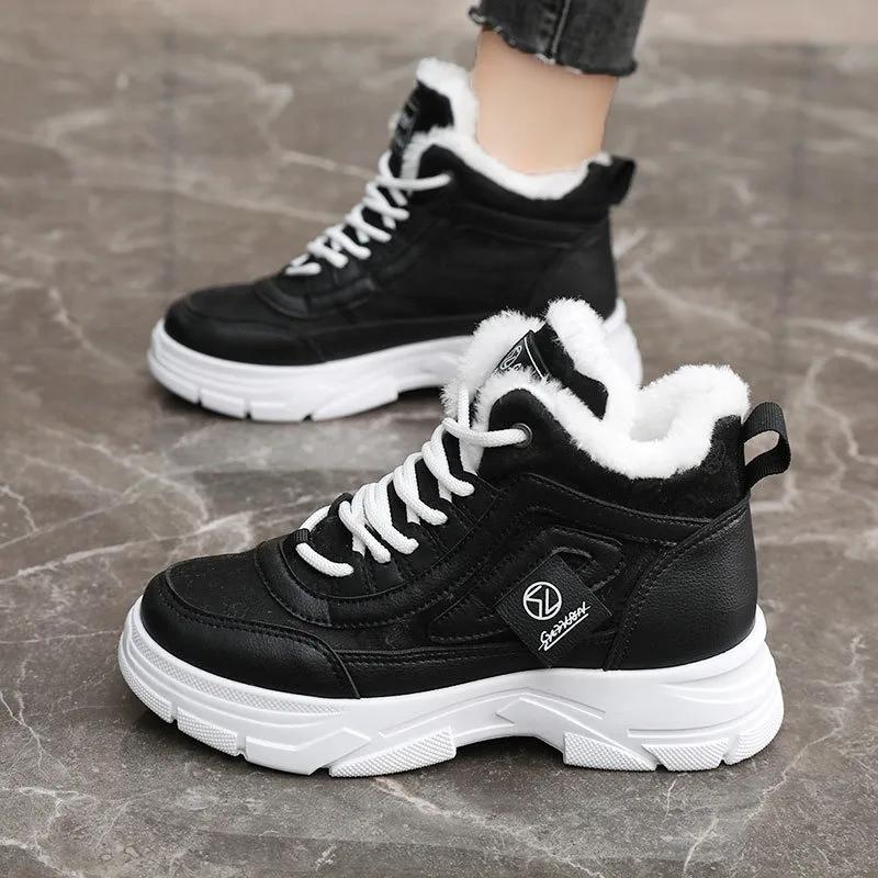 New 2025 Winter Patchwork Womens Boots Fleece Warm Middle Platform Shoes Winter Snow Boots Casual Warm Outdoor Ankle Boots