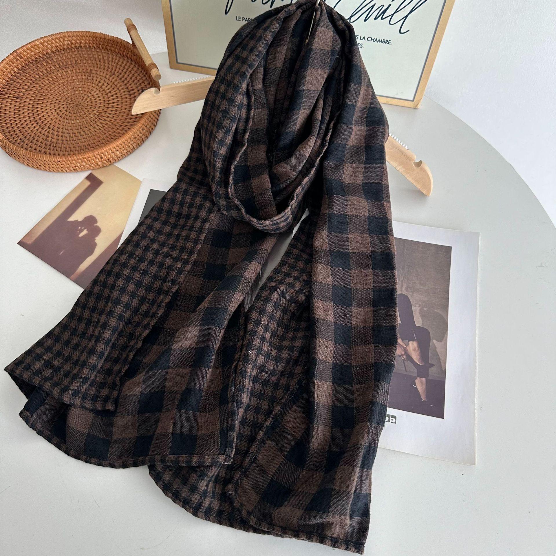 

Korean Style Cotton Linen Double-sided Plaid Scarf Women Literary Retro Warm Scarf Female Shawl Decoration Ladies Winter Fall