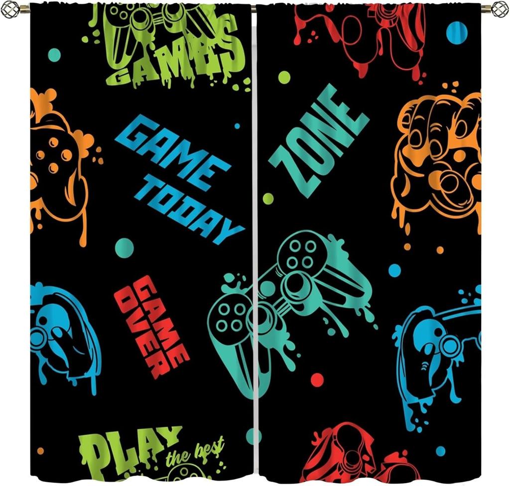 Spiel Vorhänge Cartoon Gamepad Junge Mädchen Teenager Schlafzimmer Neon Dekorativ Küche Wohnzimmer Vorhang Set Bahnen Polyester Perfekt Für Bereich