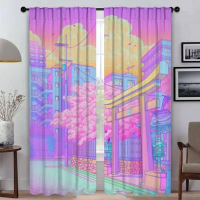 City Pop Curtains for Bedroom Home Interior Curtains 2 Pieces Shades Window Curtain Halloween Decoration Living Room Curtain