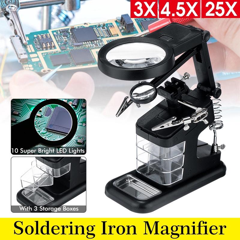 Soldering Iron Station Stand Welding Magnifying Glass Clip Clamp 3Hand Desktop Magnifier Solder  White/Black