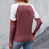 Frauen Frühling Herbst Langarm O Hals Farbe Block Lose Beiläufige Pullover T Shirt Bluse Top