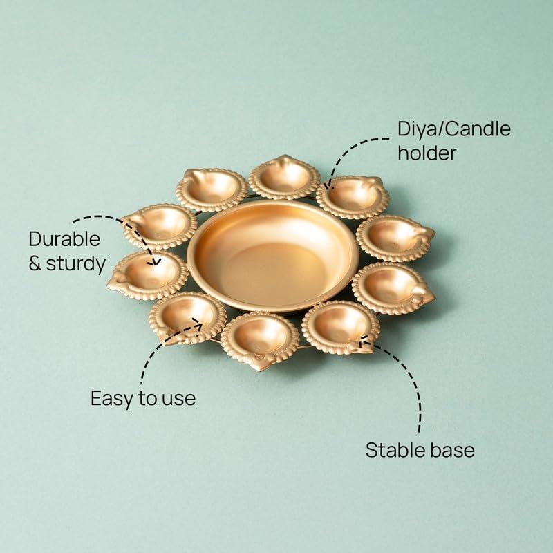 Candlestick-diya, Circular Diya Thali with 10 Attached Deepaks, Nestroots