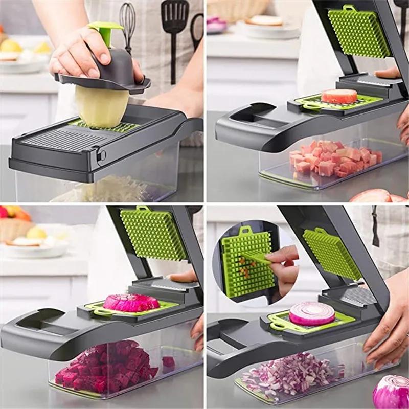 Multifunktionaler Gemüseschneider Hobel Reibe mit Korb Obst Kartoffel Zerkleinerer Karottenreibe Hobel Mandoline für Küche