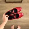 Sheepskin Version~ Flat French Evening with Skirt Single Shoes Women's Shoes Retro Square Head Mary Jane Shoes Commuter Grandma Shoes