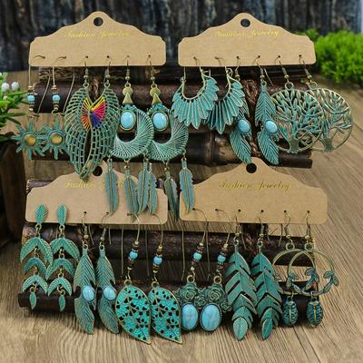 Boho Pendant/Vintage Women's Round Ear Set Pendientes Earrings Unusual Women's Antique Zircon Everyday Wear Gift
