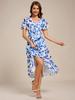 Ever-Pretty Women's Short Sleeve V-Neck Ruffled Floral Asymmetrical Midi Wedding Guest Dress