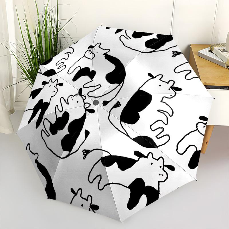 1pc Cow Pattern Automatic Folding Umbrella - 8-Rib Automatic Open/Close, Portable Collapsible Compact Umbrella yy251218059