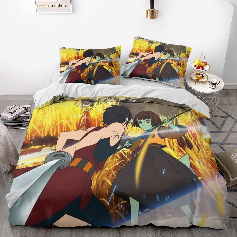 Anime Style Duvet Cover 2/3-Piece Set, Adventure Fantasy Theme Bedding Set, 1 Duvet Cover + 1/2 Pillow Cases For Double Beds