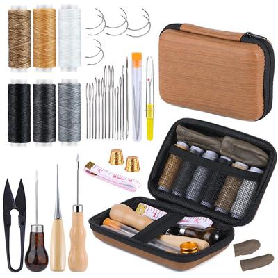 Leathercraft Kit for Leathercraft Tool Set for Hand and DIY Handcrafting with Waxed Sewing Finger and Sewing Needles Beginners, 39-Piece Sewing,