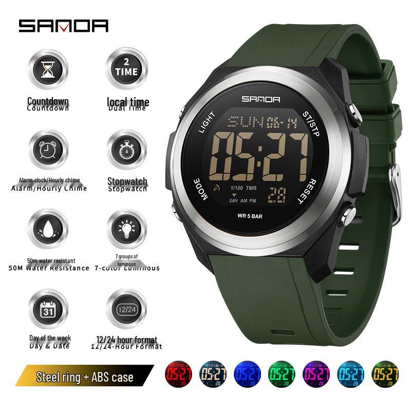 Sanda Unisex Student Party Watch: Colorful Lights, Multi-functional, Waterproof Sports Electronic Watch