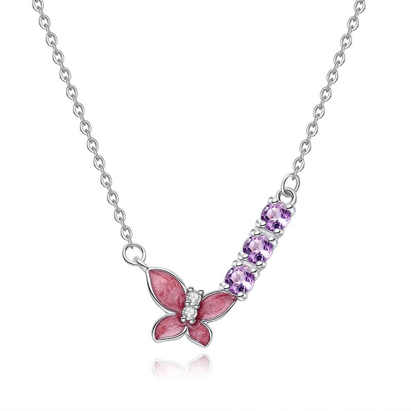 

Natural crystal stone bee butterfly necklace, ladies ins style, light luxury, niche temperament s925 pure silver collarbone chain jewelry gift