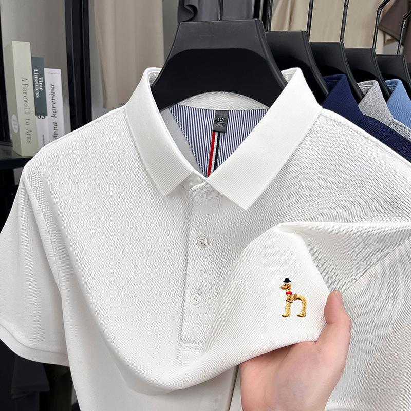 Short-Sleeved T-Shirt Men'S Medium And Green Lapel Collar Business Casual Solid Color Polo Shirt Simple Embroidery