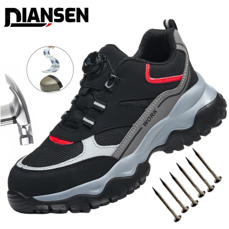 Rotating Button Safety Shoes Men Steel Toe Work Shoes Man Puncture Proof Work Safety Boots Protective Platform Industrial Shoes