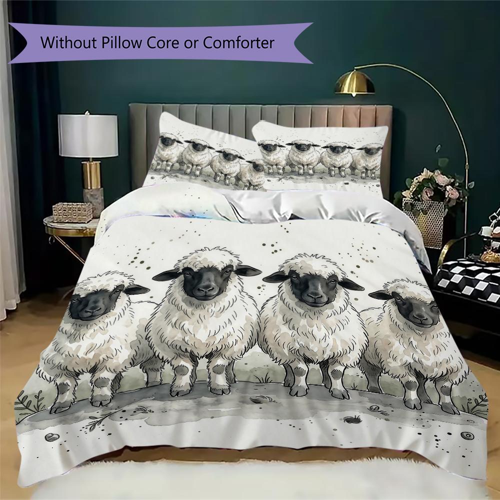 Watercolor Sheep Pattern Bedding Uilt Set Uilt Cover Pillowcase Home Decoration Birthday Gift (1 * Duvet Cover + 2 * Pillowcase Without Core)