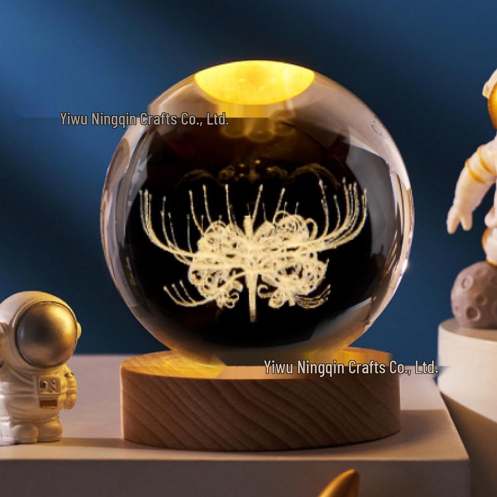 3D Carved Rose Crystal Ball Night Light - Luminous Glass Gift, Valentine's Day Ornaments